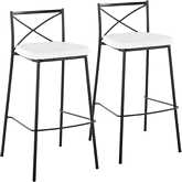 Charlotte 30" Bar Stool in Black Metal & White Leatherette (Set of 2)